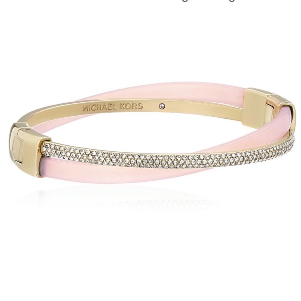 MICHAEL KORS Pink Acetate Pavé Gold-Tone Blush Bangle Bracelet!